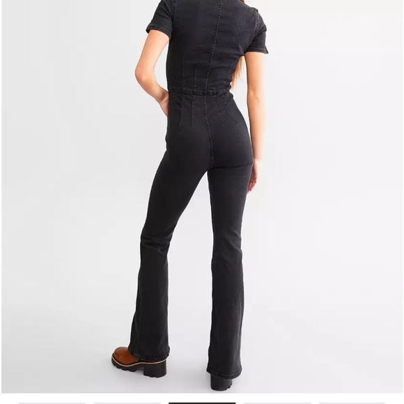 We The Free Jayde Denim Flared Jumpsuit – Black (Size M) - Picture 3 of 11